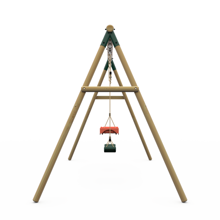 Plum® Marmoset™ Wooden Swing Set - Single Swing & 3 in 1 Baby Seat - Green
