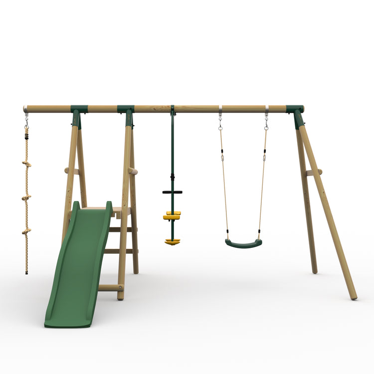 Plum Wooden Double Swing with Glider and Slide - Meerkat