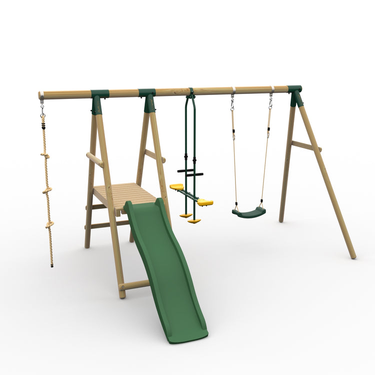 Plum Wooden Double Swing with Glider and Slide - Meerkat