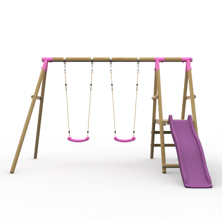 Roloway Wooden Double Swing Set with Slide