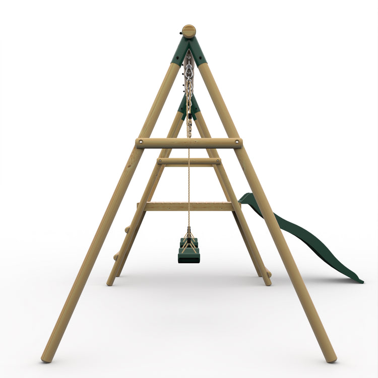 Roloway Wooden Double Swing Set with Slide