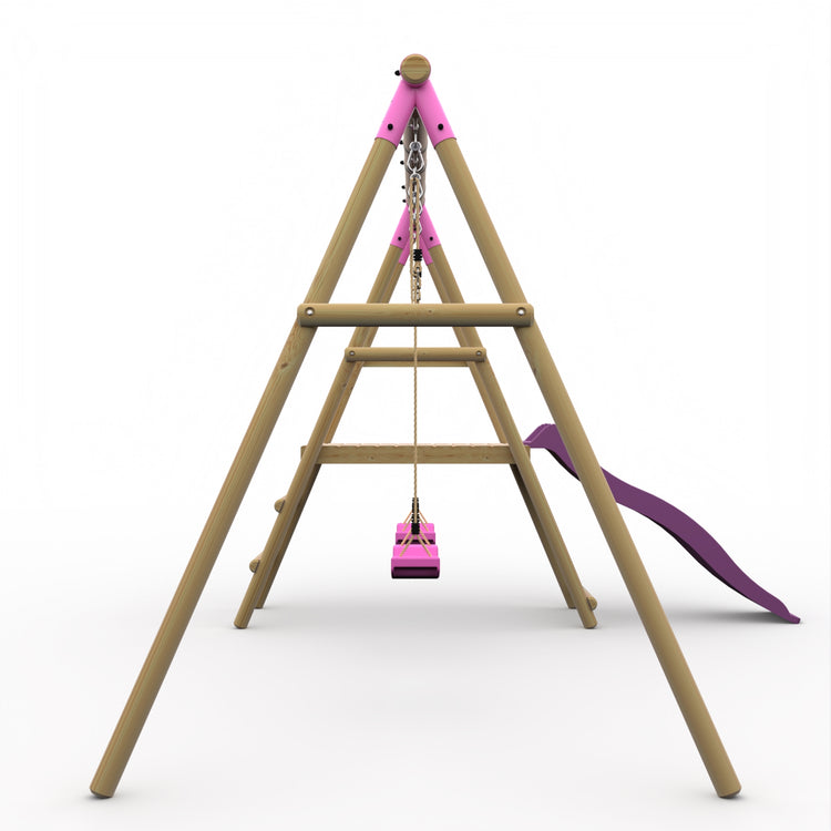 Roloway Wooden Double Swing Set with Slide