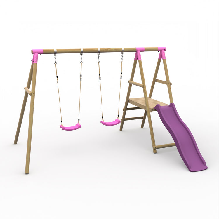 Roloway Wooden Double Swing Set with Slide