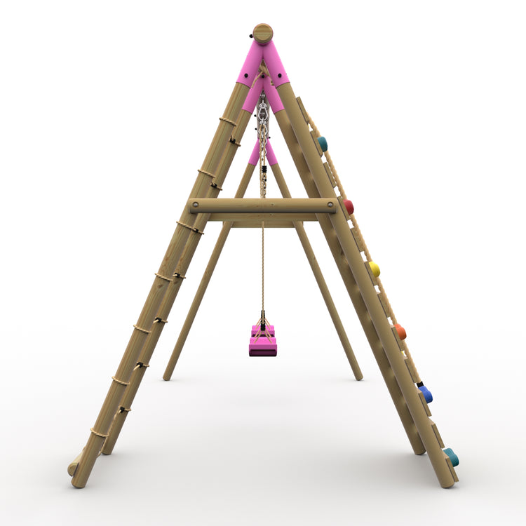 Plum® Uakari™ Wooden Swing Set - Double Swing & Climbing Wall