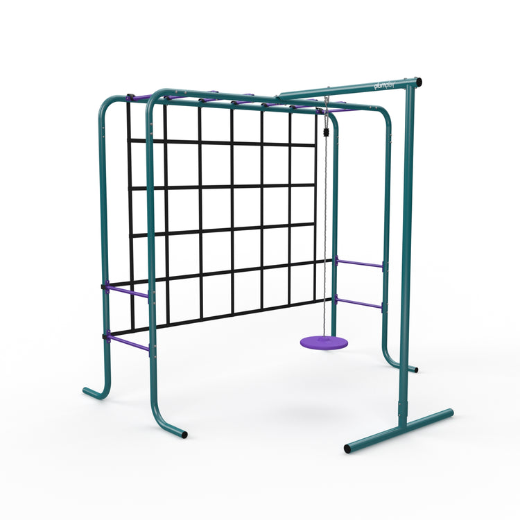 Metal Monkey Bars with Swing and Climbing Wall