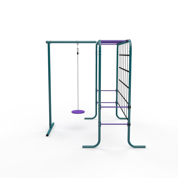 Metal Monkey Bars with Swing and Climbing Wall