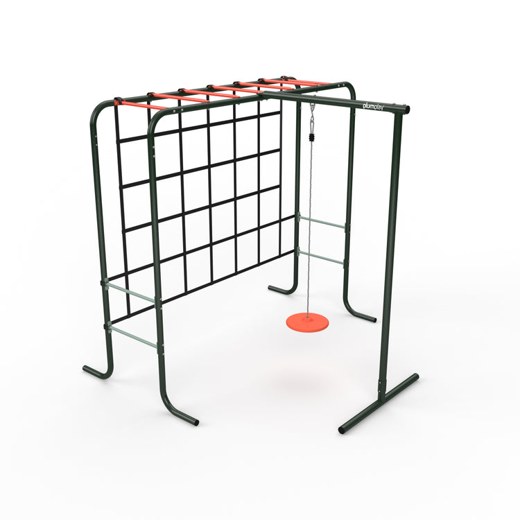 Metal Monkey Bars with Swing and Climbing Wall