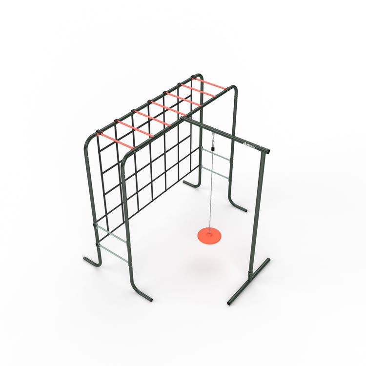 Metal Monkey Bars with Swing and Climbing Wall