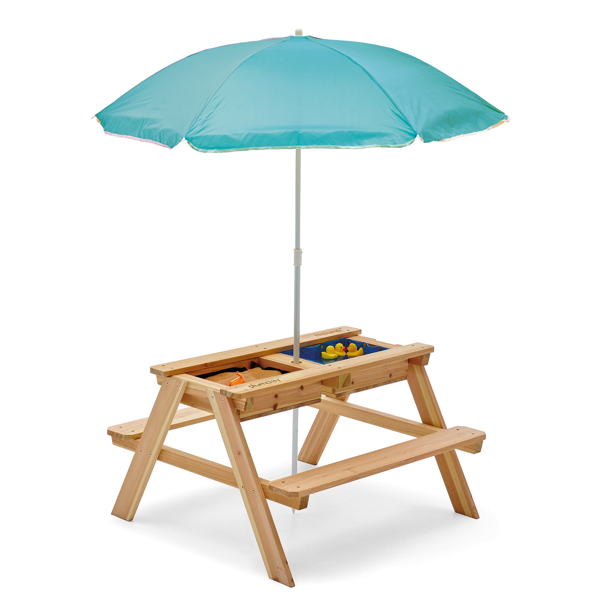 Plum® Surfside Wooden Sand Water Picnic Table with Parasol Natural