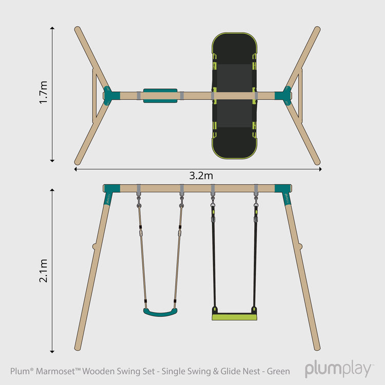Plum® Marmoset™ Wooden Swing Set - Single Swing & Glide Nest Swing