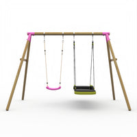 Plum® Marmoset™ Wooden Swing Set - Single Swing & Glide Nest Swing product image