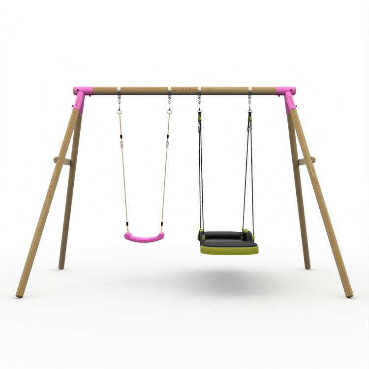 Plum® Marmoset™ Wooden Swing Set - Single Swing & Glide Nest Swing