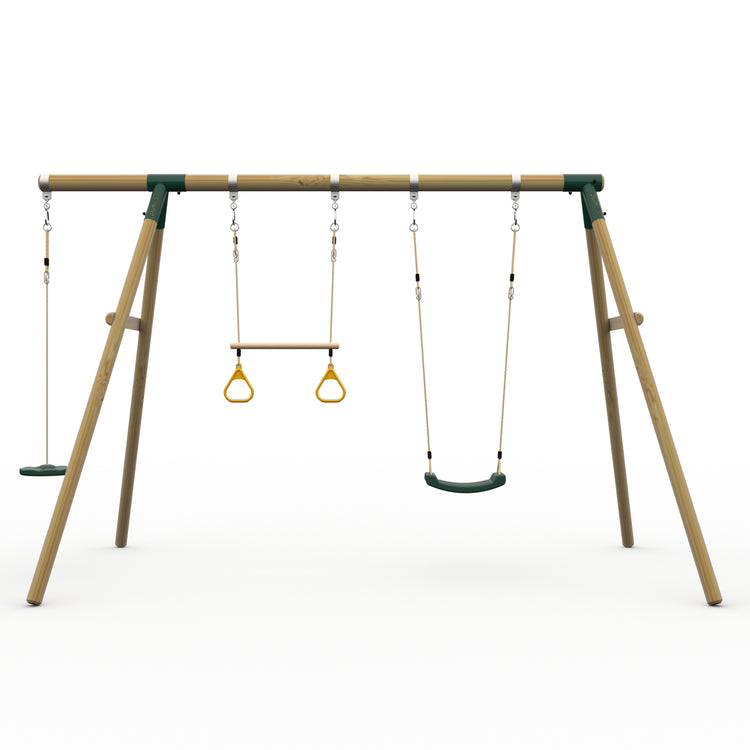 Plum® Loris™ Wooden Swing Set - Single Swing, Trapeze & Disc Seat