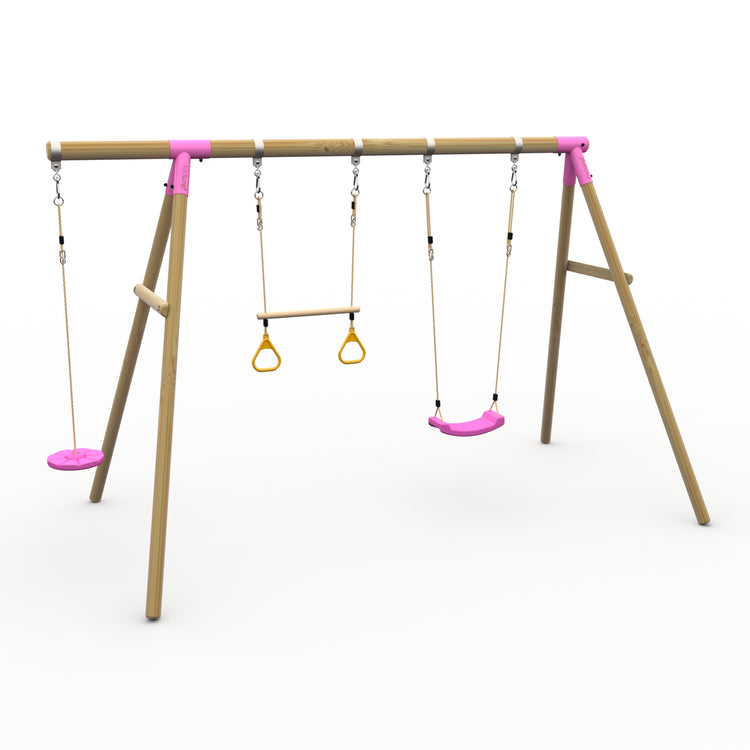 Plum® Loris™ Wooden Swing Set - Single Swing, Trapeze & Disc Seat