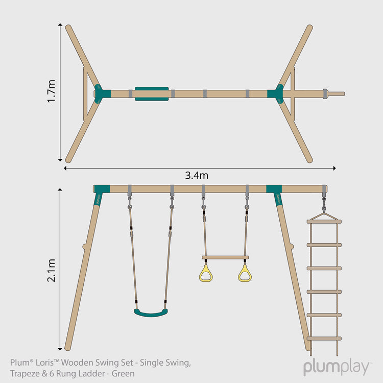 Plum® Loris™ Wooden Swing Set - Single Swing, Trapeze & Ladder