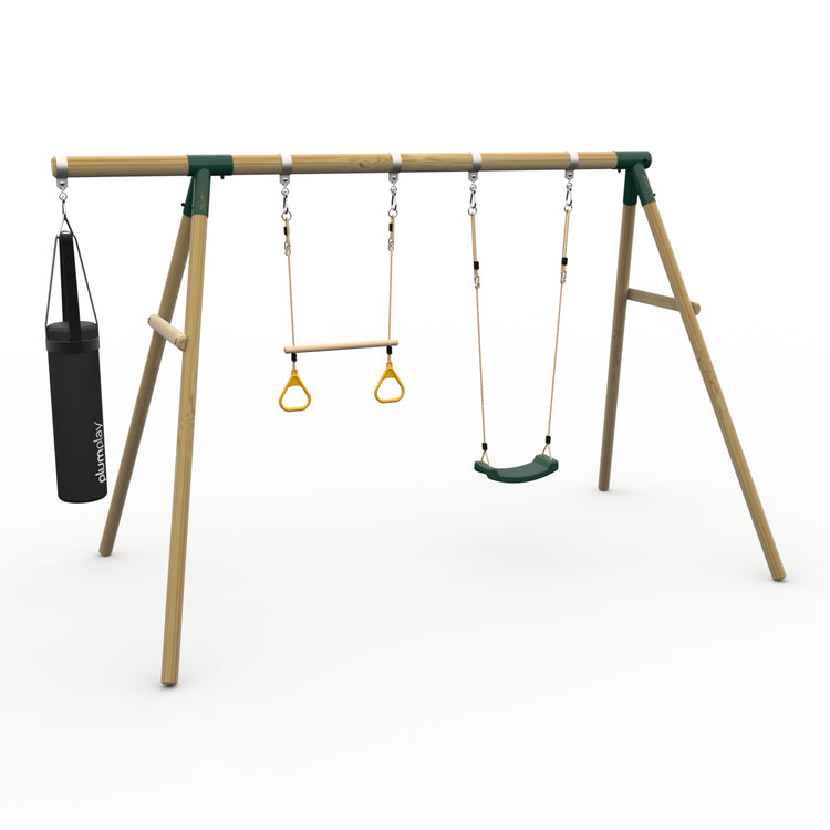 Plum® Loris™ Wooden Swing Set - Single Swing, Trapeze & Punch Bag