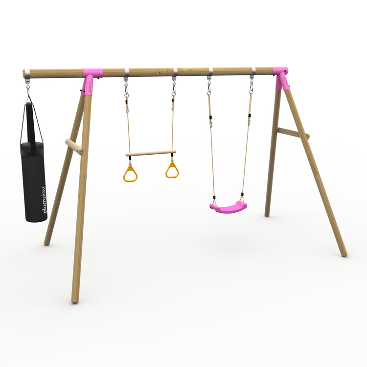 Plum® Loris™ Wooden Swing Set - Single Swing, Trapeze & Punch Bag