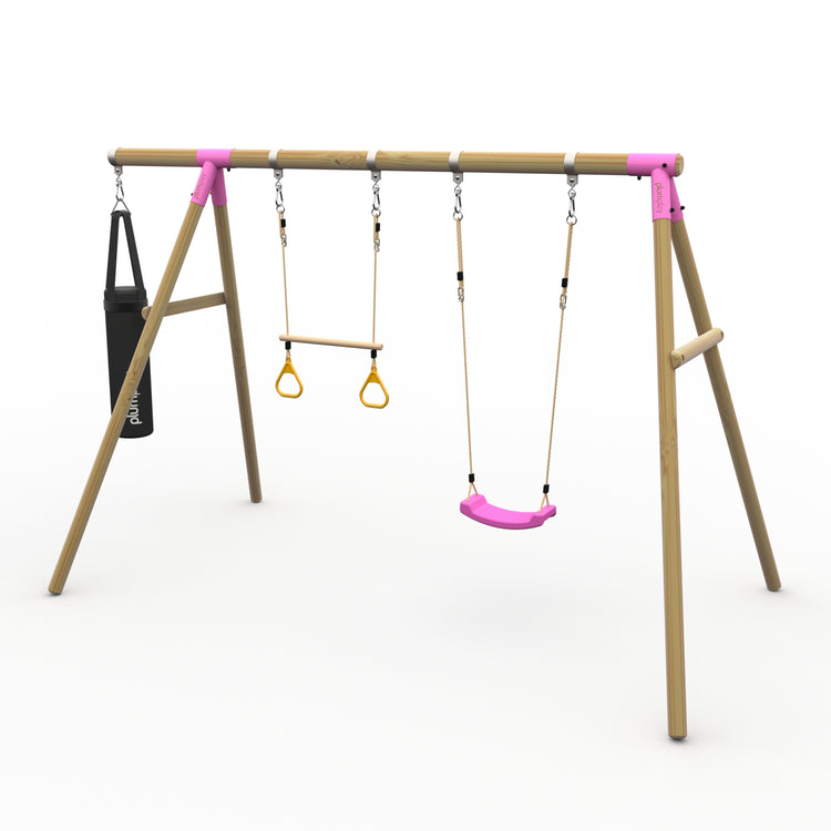 Plum® Loris™ Wooden Swing Set - Single Swing, Trapeze & Punch Bag