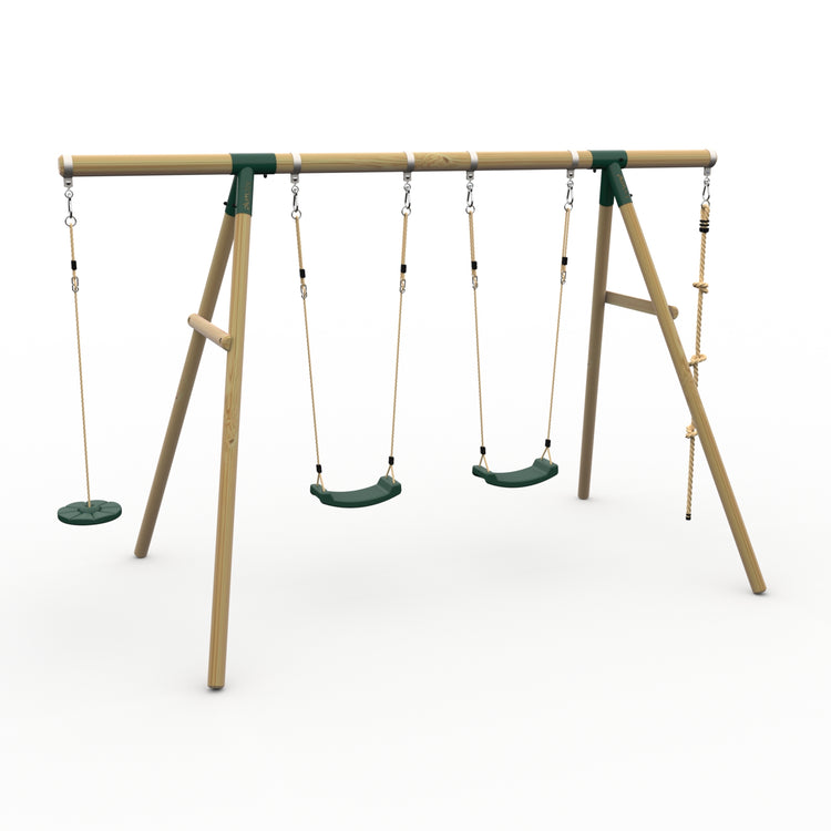 Plum® Gibbon™ Wooden Swing Set - Double Swing, Disc Seat & Rope