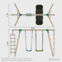 Plum® Gibbon™ Wooden Swing Set - Single Swing, Glide Nest Swing, Rope & Ladder product image