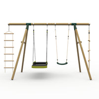 Plum® Gibbon™ Wooden Swing Set - Single Swing, Glide Nest Swing, Rope & Ladder product image