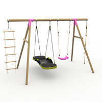 Plum® Gibbon™ Wooden Swing Set - Single Swing, Glide Nest Swing, Rope & Ladder product image