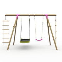 Plum® Gibbon™ Wooden Swing Set - Single Swing, Glide Nest Swing, Rope & Ladder product image