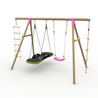 Plum® Gibbon™ Wooden Swing Set - Single Swing, Glide Nest Swing, Rope & Ladder product image