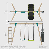 Plum® Gibbon™ Wooden Swing Set - Single Swing, Glide Nest Swing, Punch Bag & Ladder product image
