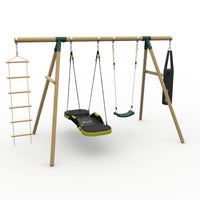 Plum® Gibbon™ Wooden Swing Set - Single Swing, Glide Nest Swing, Punch Bag & Ladder product image