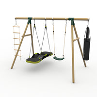 Plum® Gibbon™ Wooden Swing Set - Single Swing, Glide Nest Swing, Punch Bag & Ladder product image
