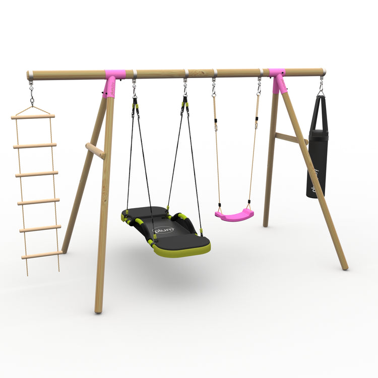 Plum® Gibbon™ Wooden Swing Set - Single Swing, Glide Nest Swing, Punch Bag & Ladder