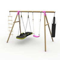 Plum® Gibbon™ Wooden Swing Set - Single Swing, Glide Nest Swing, Punch Bag & Ladder product image