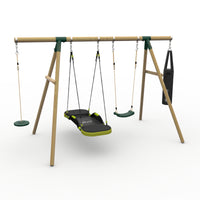Plum® Gibbon™ Wooden Swing Set - Single Swing, Glide Nest Swing, Disc Seat & Punch Bag product image