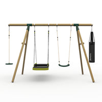 Plum® Gibbon™ Wooden Swing Set - Single Swing, Glide Nest Swing, Disc Seat & Punch Bag product image