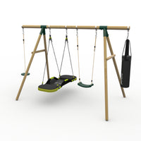 Plum® Gibbon™ Wooden Swing Set - Single Swing, Glide Nest Swing, Disc Seat & Punch Bag product image