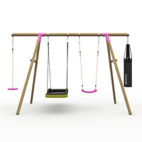Plum® Gibbon™ Wooden Swing Set - Single Swing, Glide Nest Swing, Disc Seat & Punch Bag product image