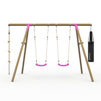 Plum® Gibbon™ Wooden Swing Set - Double Swing, Rope & Punch Bag product image