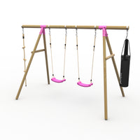 Plum® Gibbon™ Wooden Swing Set - Double Swing, Rope & Punch Bag product image