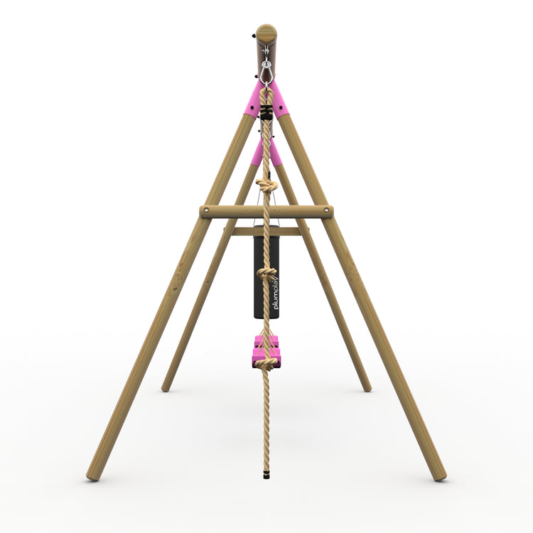 Plum® Gibbon™ Wooden Swing Set - Double Swing, Rope & Punch Bag