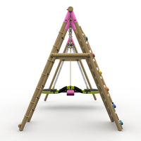 Plum® Uakari™ Wooden Swing Set - Single Swing, Glide Nest Swing & Climbing Wall product image