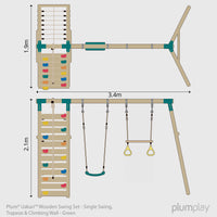 Plum® Uakari™ Wooden Swing Set - Single Swing, Trapeze & Climbing Wall product image