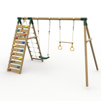 Plum® Uakari™ Wooden Swing Set - Single Swing, Trapeze & Climbing Wall product image