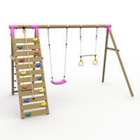 Plum® Uakari™ Wooden Swing Set - Single Swing, Trapeze & Climbing Wall product image