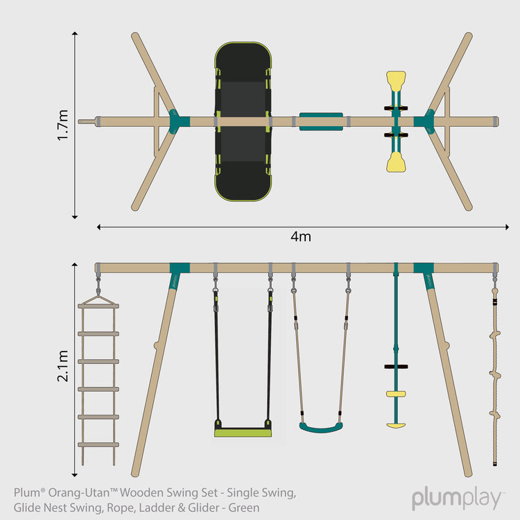 Plum® Meerkat Wooden Swing Set - Glide Nest Swing, Rope, Glider, Deck & Slide