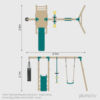 Plum® Meerkat Wooden Swing Set - Single Swing, Punch Bag, Glider, Deck & Slide product image