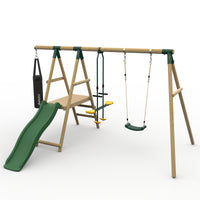 Plum® Meerkat Wooden Swing Set - Single Swing, Punch Bag, Glider, Deck & Slide product image