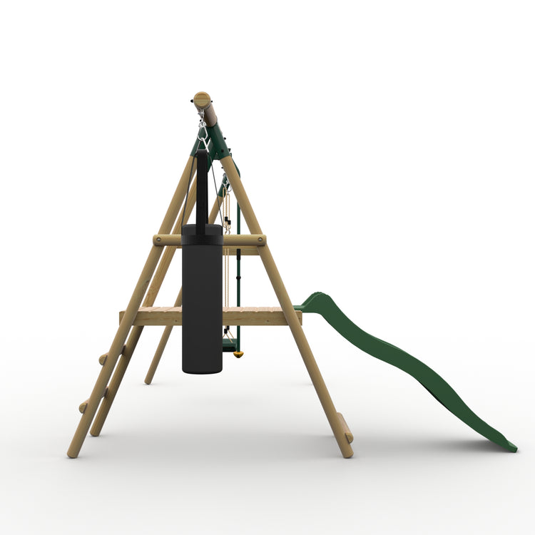 Plum® Meerkat Wooden Swing Set - Single Swing, Punch Bag, Glider, Deck & Slide