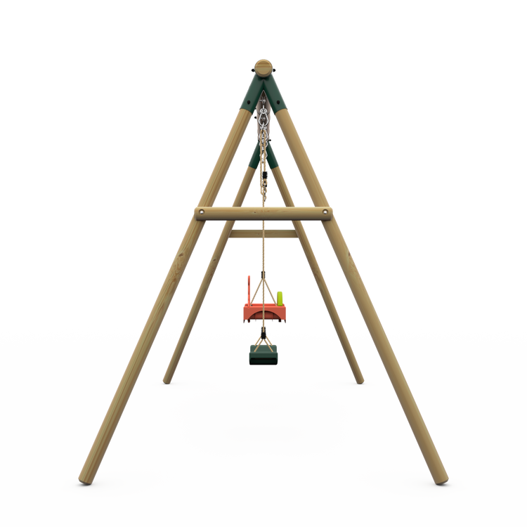 Plum® Marmoset™ Wooden Swing Set - Single Swing & 3 in 1 Baby Seat - Green