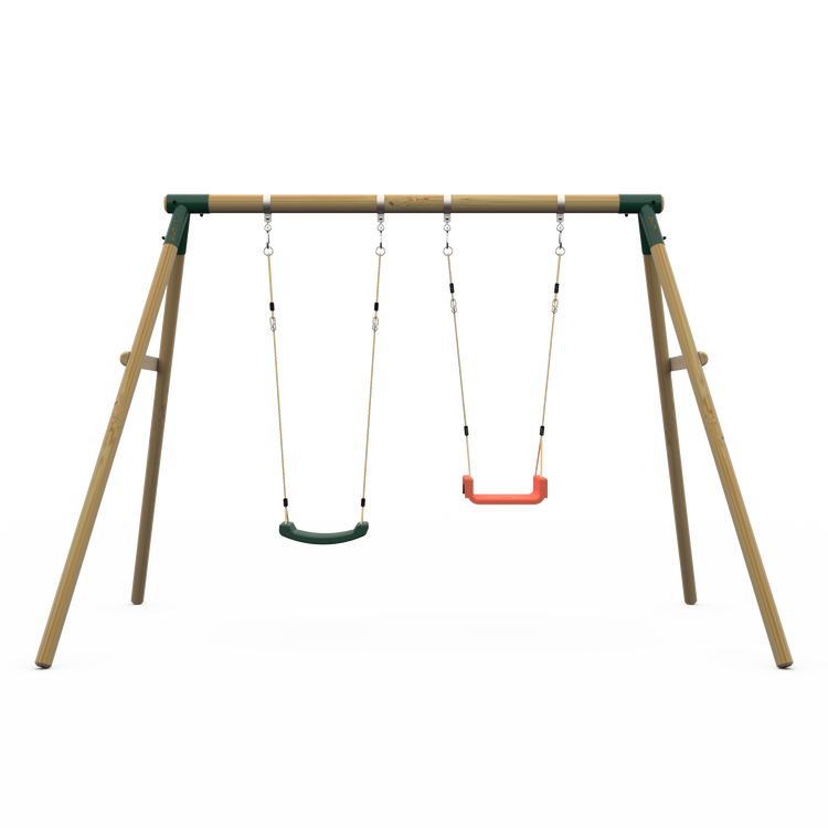 Plum® Marmoset™ Wooden Swing Set - Single Swing & 3 in 1 Baby Seat - Green